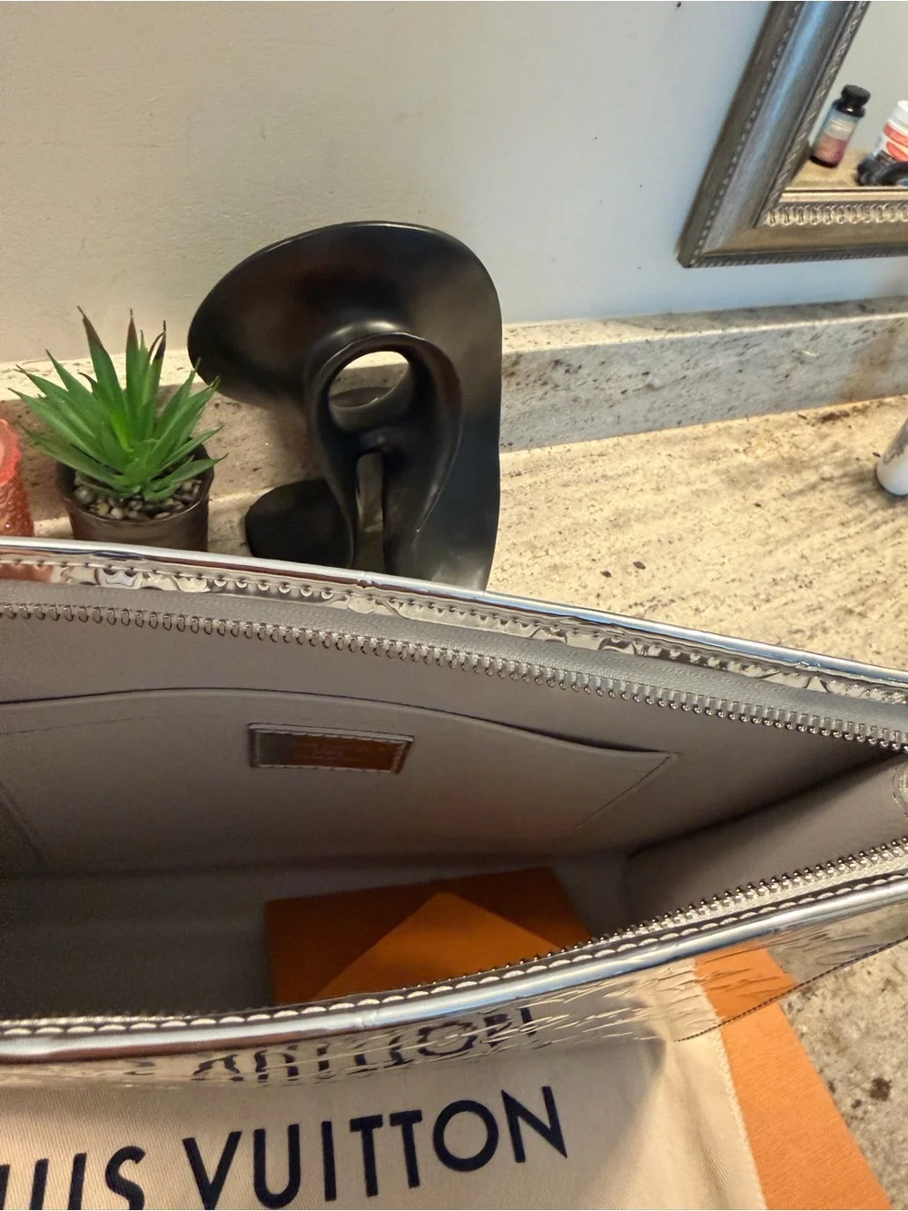 Louis Vuitton Metallic Silver Monogram Cosmetic Pouch
